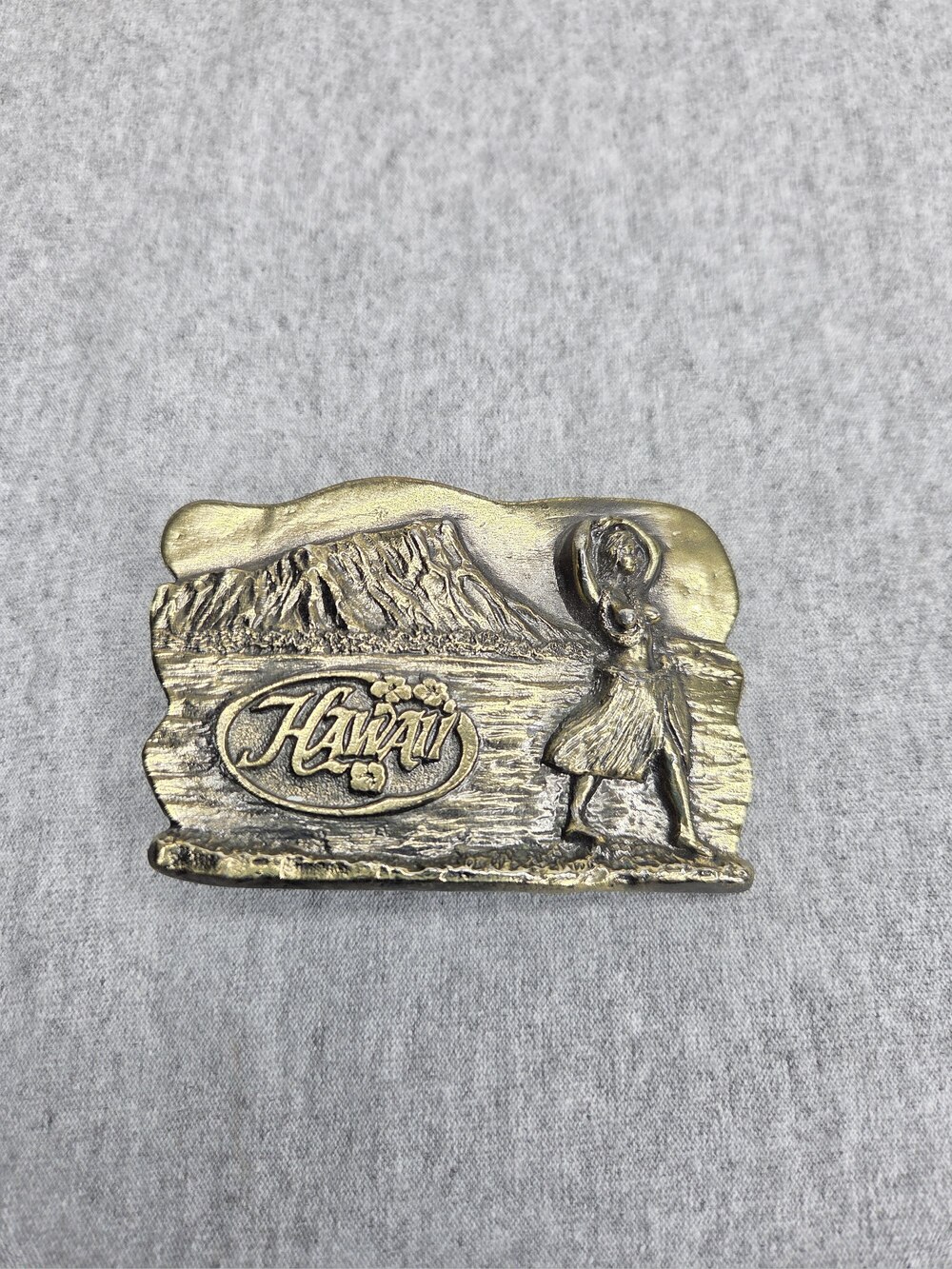 Hawaii Belt Buckle 1979 Limited Edition Serial Numbered Hula Girl Brass Diamond
